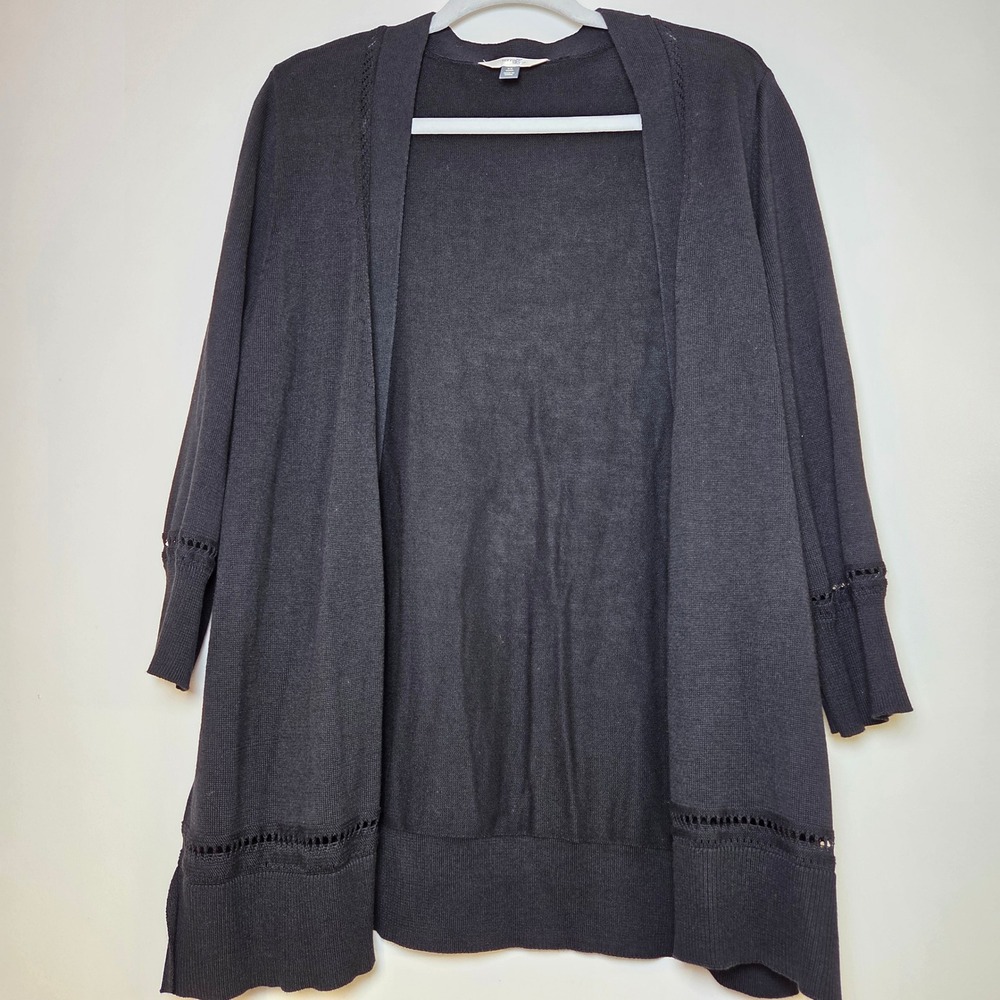 Terra & Sky Womens Black Soot Open Front Cardigan Pointelle Trim Plus 0X 14W